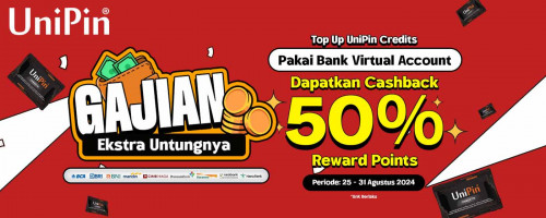 Dapatkan Cashback 50% Reward Points Setiap Top Up UniPin Credits Pakai Bank Virtual Account